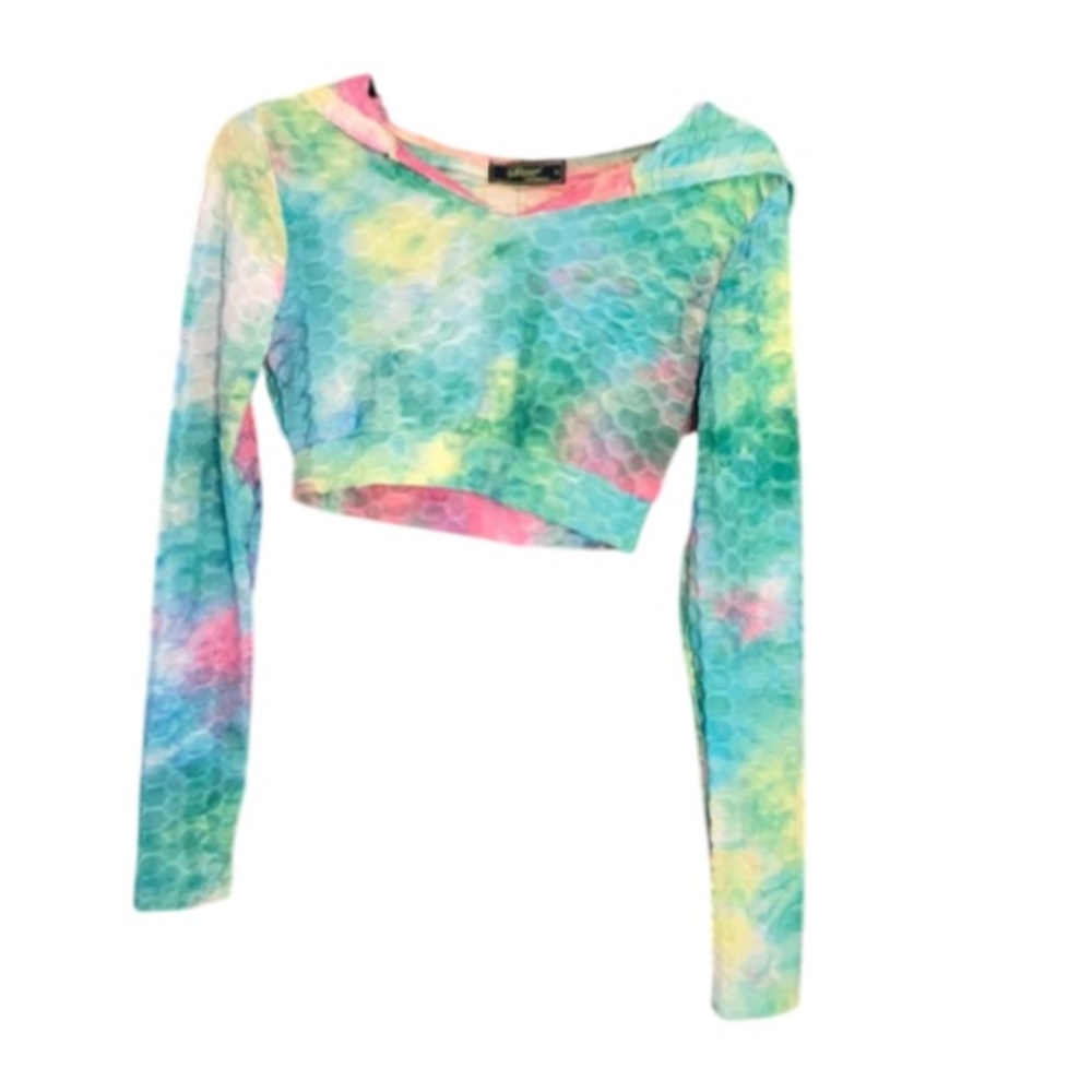3/$24 tie dye print honeycomb hoodie crop top S juniors